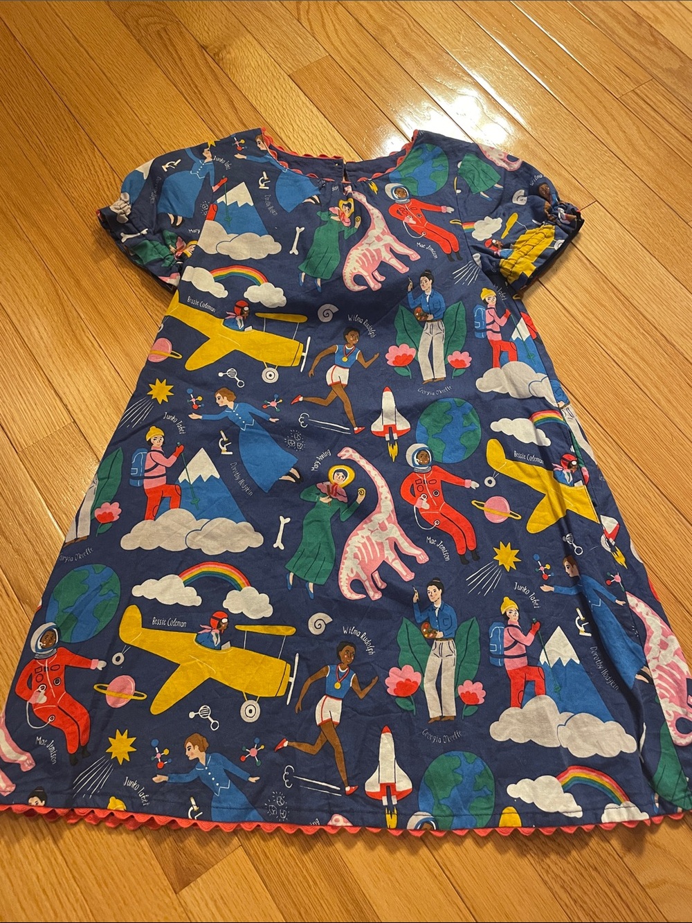 Navy Kids Graphic A-Line Dress with Colorful famous women Print